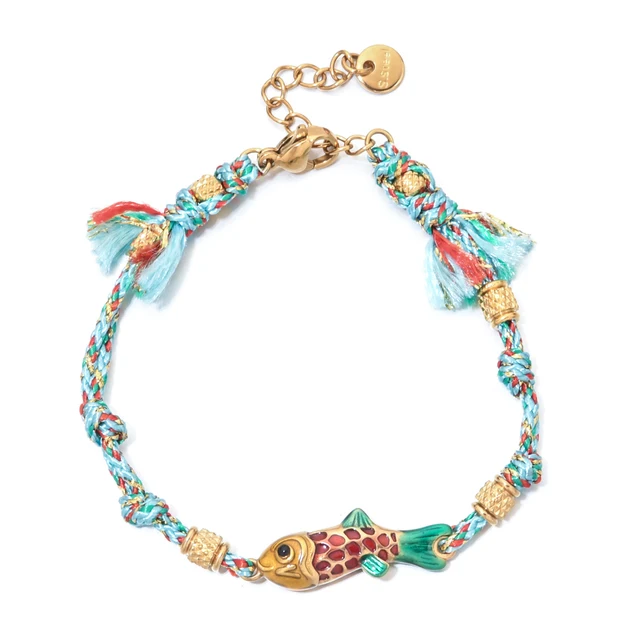 Bracelet poisson mignon en acier inoxydable pour femmes, corde colorée tissée à la main, style Boho, breloque, bijoux d'amitié populaires
