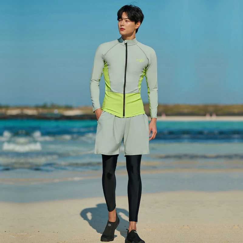 Couple Rash Guards Women Men 4/3 Pieces Swimsuit Patchwork Zipper O Neck Swimwear Long Sleeve Sport Surfing Bathing Suit Wetsuit