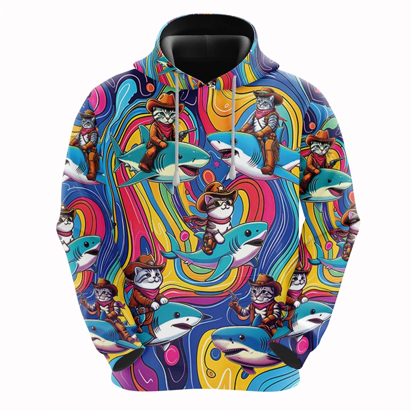 thumbnail image 1 of Sudadera con capucha con estampado 3D de gato arcoíris y galaxia para hombre, ropa con diseño de dibujos animados, sudaderas de gatos, ropa de calle masculina de hip hop, sudadera con capucha con taco, 1 of 5