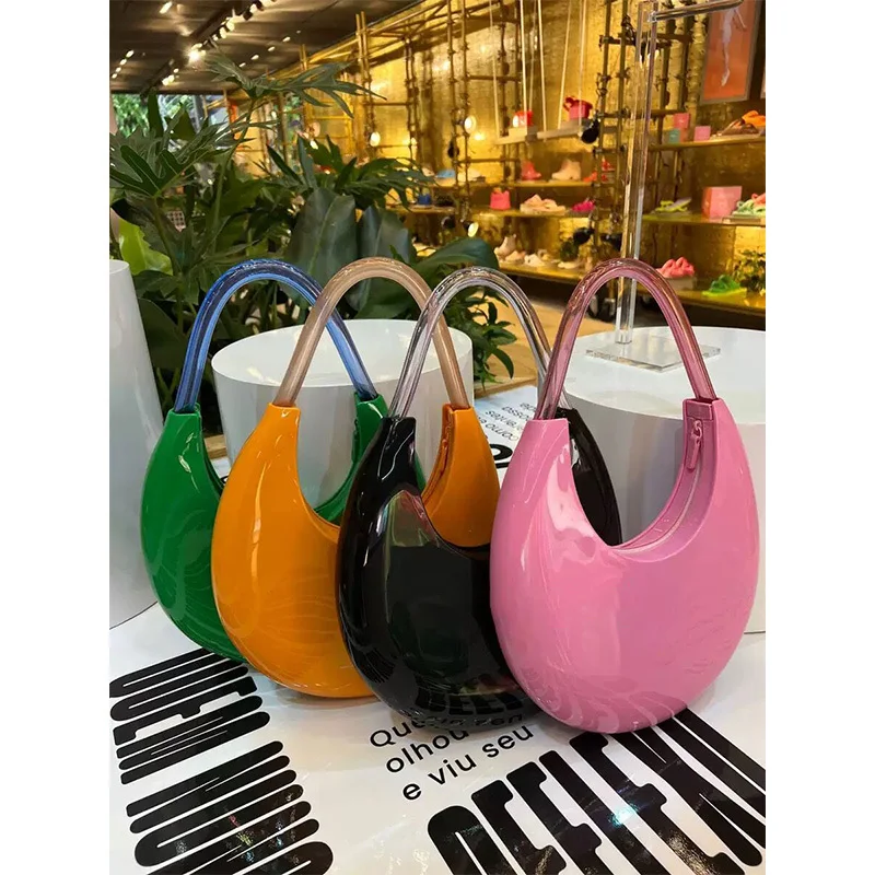 

Half Moon Jelly Shoulder Bags For Women Luxury Designer PVC Solid Tote Handbags 2024 Casual Fashion Ladies Messenger Travel Bag