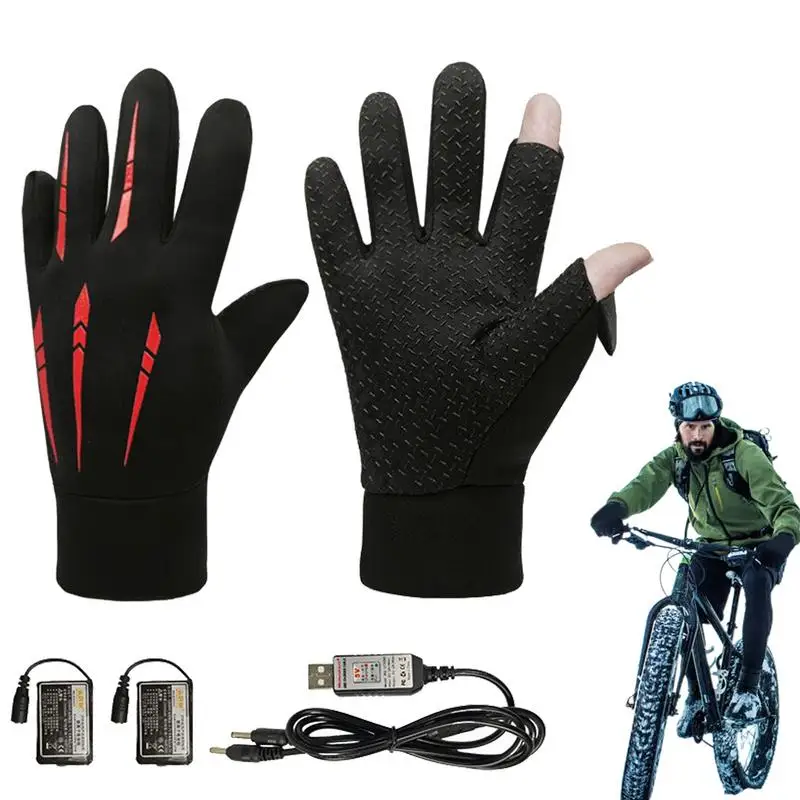 

Fingerless Fishing Gloves Mens Heating Mittens Waterproof Electric Battery Heated Insulated Touchscreen Non Slip Waterproof