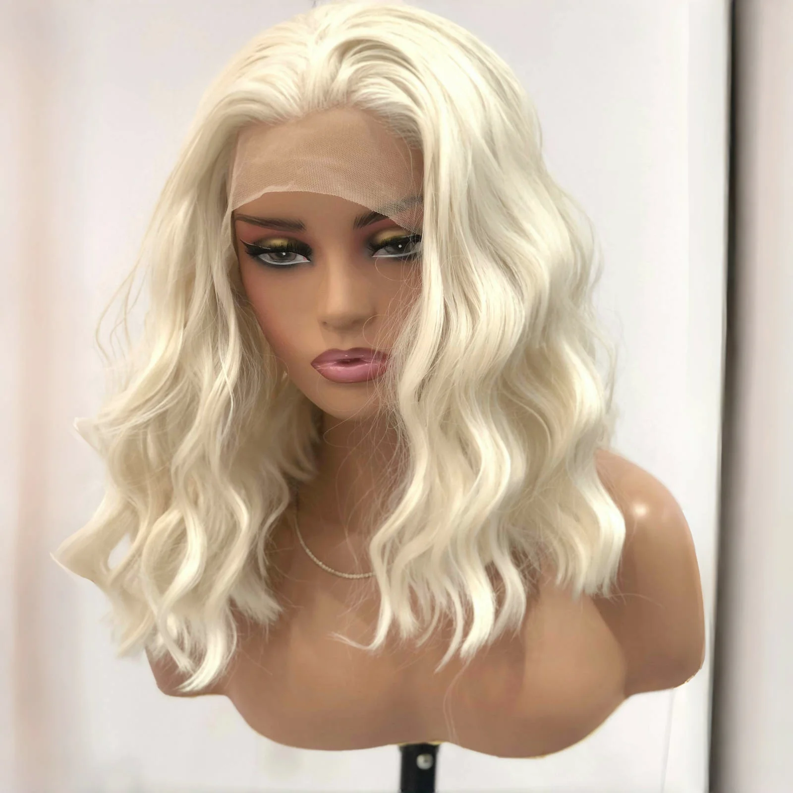 Platinum Blonde Bob Hair Wig Synthetic Lace Front Wig Short Curly Wigs for Women Glueless Wavy Blonde Lace Front Bob Wigs synthetic wig