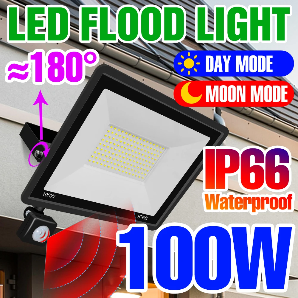 Flood Light Led Spotlights Outdoor Street Light Pir Motion Sensor Wall Lamp For Exterior Garden