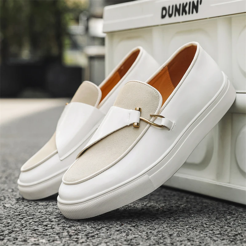 Spring Autumn Minimalist White Men's Loafers Thick Sole Massage Sole Men's Business Work Shoes Anti Slip Commuting Driving Shoes