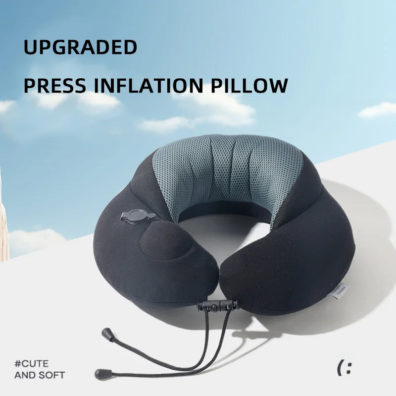 Detachable Black Storage Micro Fiber Inflatable Neck Pillow For Airplane Rest 5