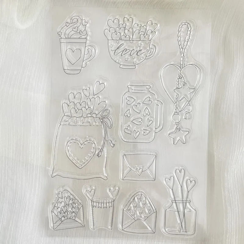 Bottle Heart Valentine Theme Clear Stamp Transparent Silicone Stamp Seal Sheet Scrapbooking Photo Album Decoration