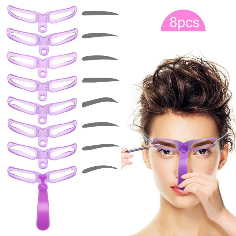 Description Picture 2 of item8 In 1 Reusable Eyebrow Stencil Beauty Makeup Brow Stamp Template Eyebrows Shape Set Eye Brow Makeup Tools