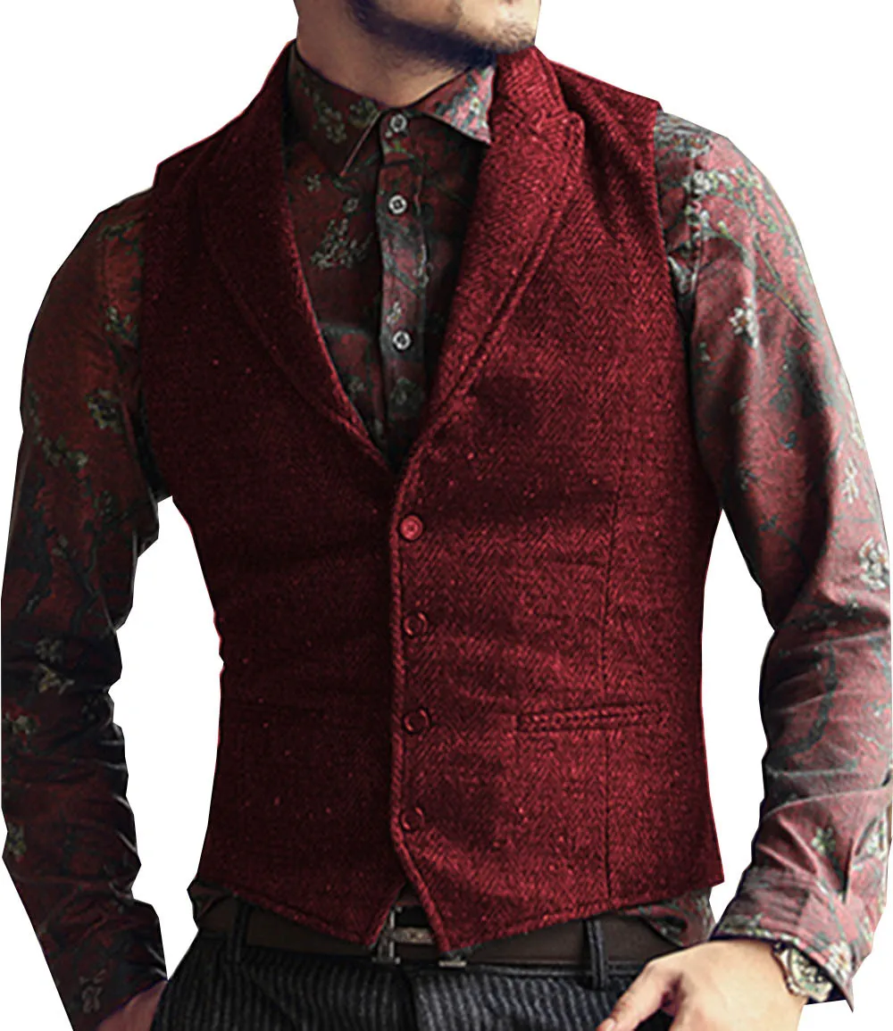 

Mens Tweed Suit Vests Formal Dress Waistcoat Herringbone Business Tuxedo Vest Slim Fit Winter Costume Homme Sleveeless Blazer