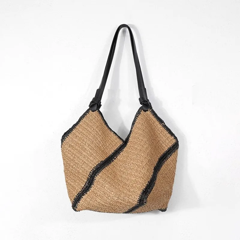 Summer Paper Woven Tote Bag Women's New 2025 Single Shoulder Beach Vacation Sand Hollow Large Capacity Basket Handbag