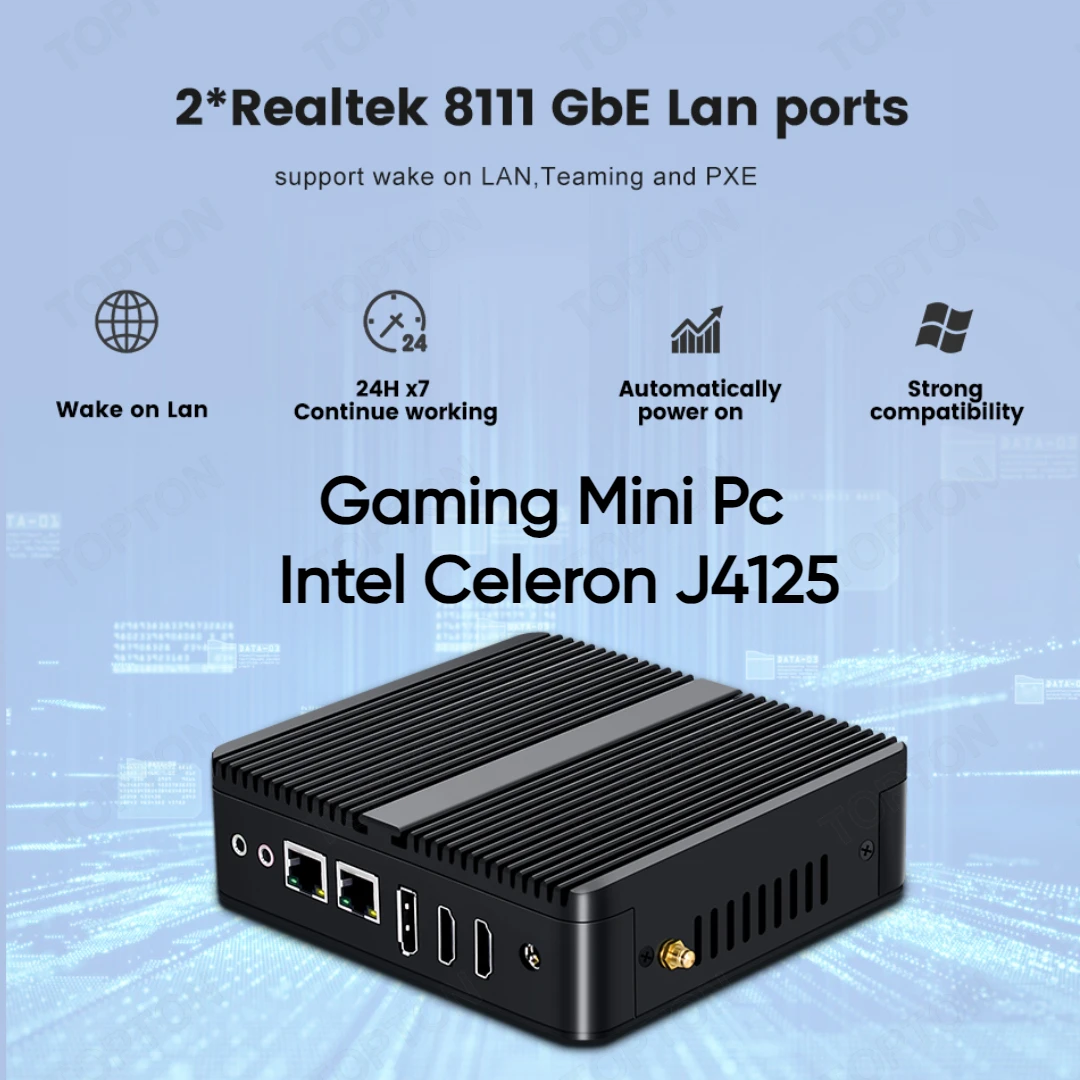 

Низкая цена игровой мини ПК Intel Celeron J4125 4 ядра 4 потока 2,7 ГГц Поддержка WOL RTC PXE загрузки промышленный Безвентиляторный Компьютер