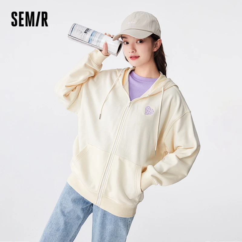 semir coat women mid length hooded waist print 2022 autumn new loose jacket women clothing fried street fashion cool Semir Women Coat Mid-Length Hooded Top Simple  Versatile Autumn Loose Embroidered Jacket Casual Coat for Women