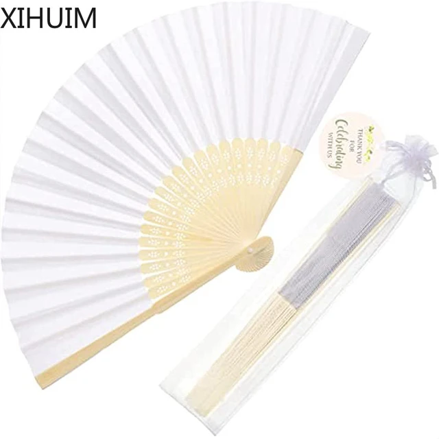 5pcs White Foldable Paper Fan Handheld Portable Bamboo Folding Fans Wedding  Gifts for Guests Kid Home Birthday Party Decorations