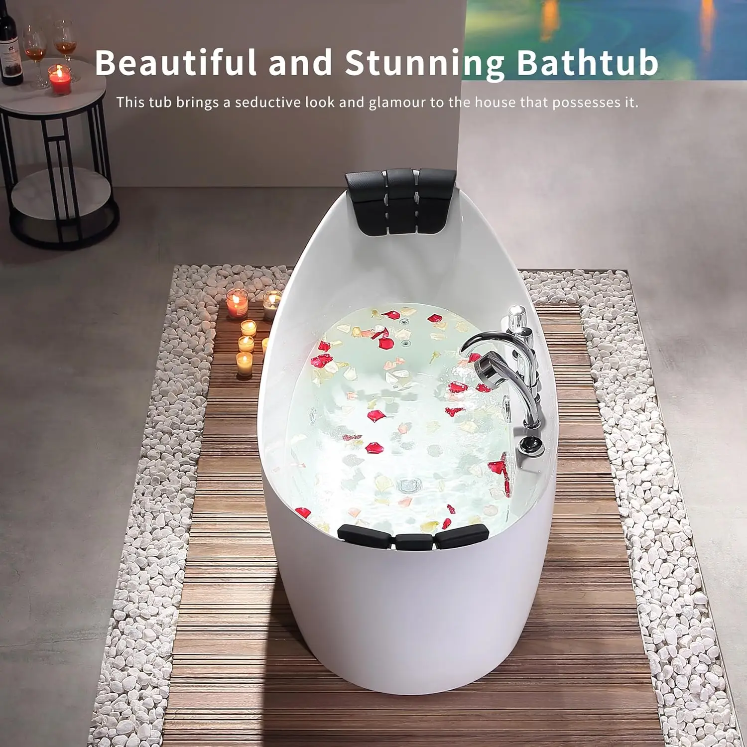 59 Inch Freestanding Whirlpool Bathtub with Hydromassage Adjustable Water Jets Luxury Acrylic Massage SPA Soaking Bath Tub 3