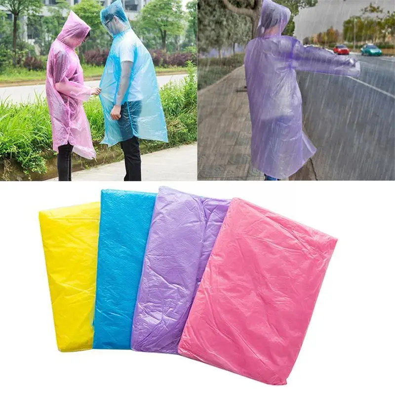 

Convenient Portable Rain Ponchos For Adults Disposable Extra Thick Emergency Waterproof Raincoat Colorful Poncho Random Col J5J3