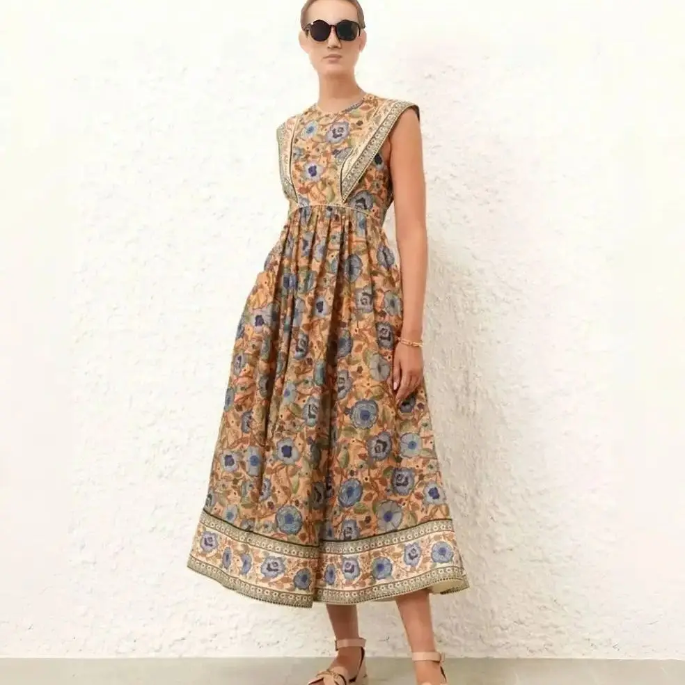 

Женское платье с цветочным принтом, льняные элегантные длинные платья, повседневные женские пляжные платья для отпуска, женская одежда, модные летние платья 2024