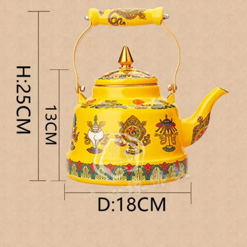 Enameled Teakettle Ceramic Handle Tibet Good Luck Tea Kettle Stovetop/induction cooke Hot Water No Whistling 2.4L