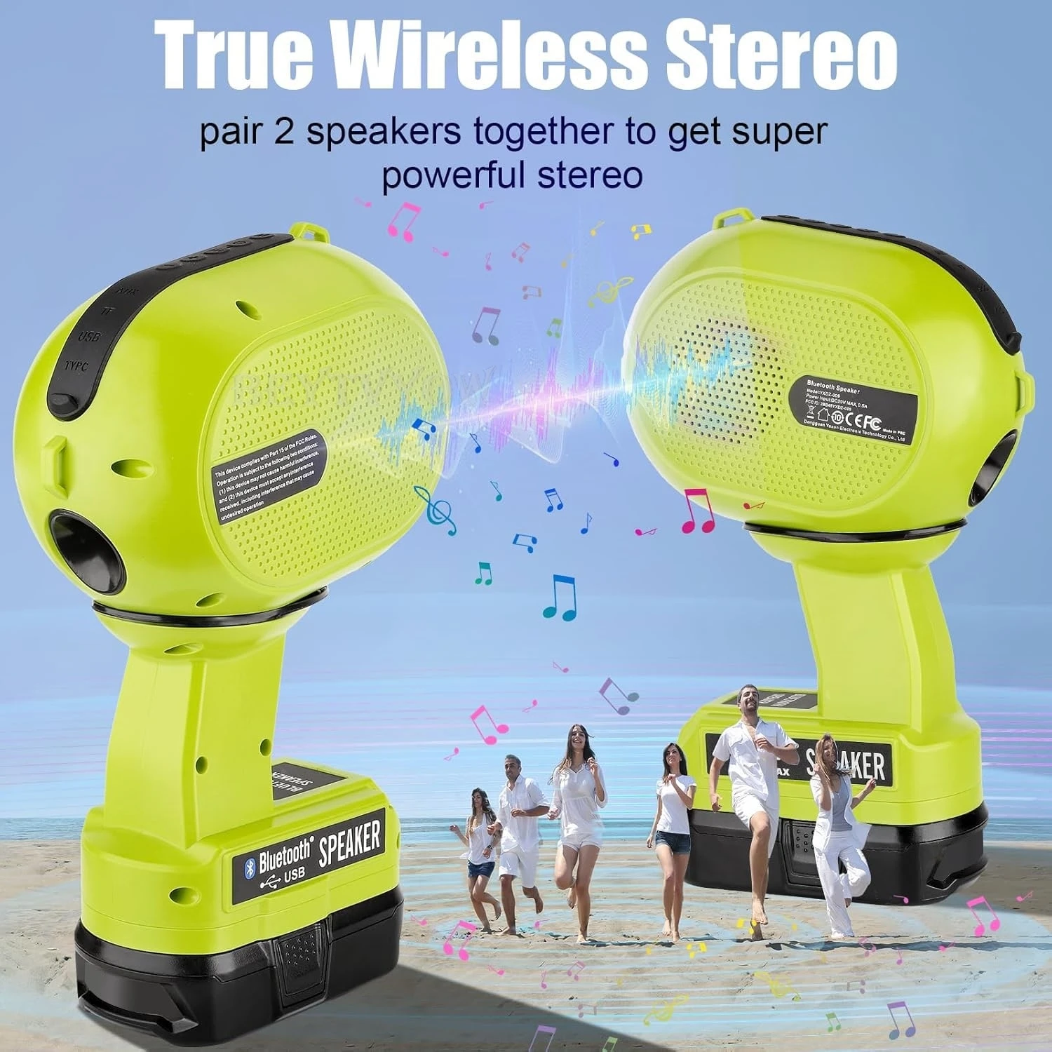 Cordless Bluetooth Speaker Compatible with Ryobi 18V Battery with LED Light USB-