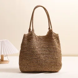 Elegant Woven Straw Tote Bag - Large Capacity Casual Shoulder Handbag (Coffee)