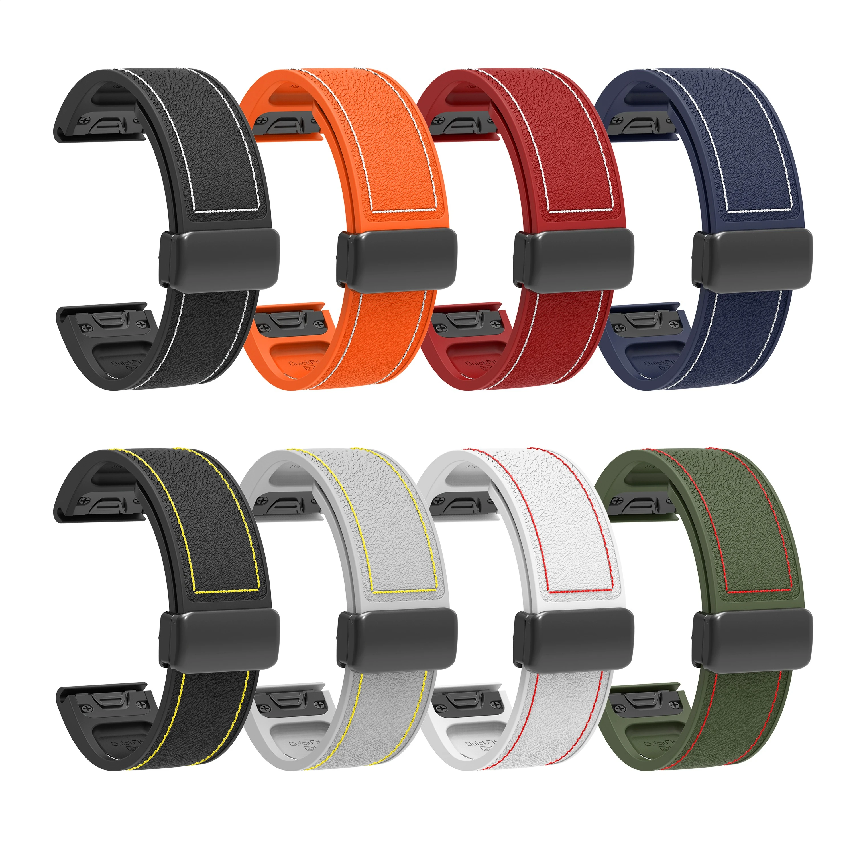 Folding Magnetic Silicone Watch Strap with Quick-Release Stitching Design