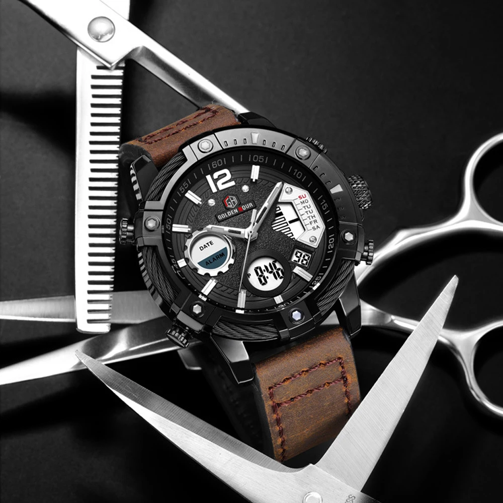 New Fashion Mens Watch Dual Display Military Sports Man Watch Digital LED Luminous Calendar Waterproof Quartz Watches For Men - 6