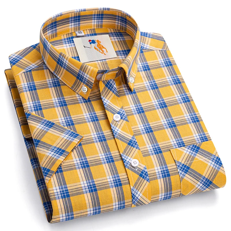 New in shirt plus size 8xl Fashion korean cotton short sleeve shirts for men slim fit formal shirt plaid hawaiian clothes