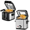 SUSTEAS Deep Fryer with Basket, 1500W Electric Deep Fryers for Home Use with Temperature Control, Removable Lid and 2.5L/1.5L 2
