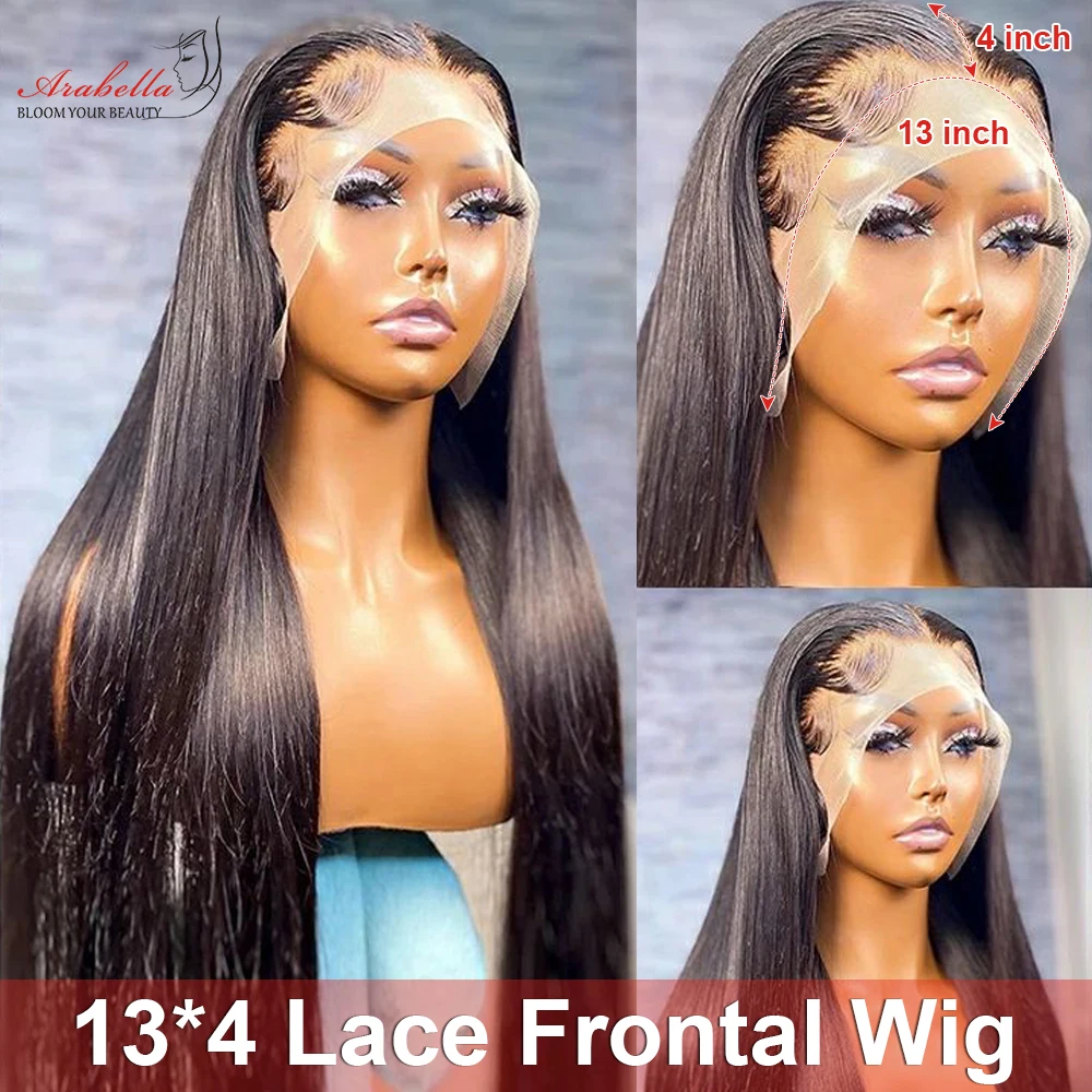Human Hair Wig Lace Front Wig Human Hair Wigs Front Lace Wig Human Hair Wigs 13x4 Transparent Lace Straight Wig PrePlucked Bleached Knots Arabella Remy 100% Human Hair Lace Frontal Wig