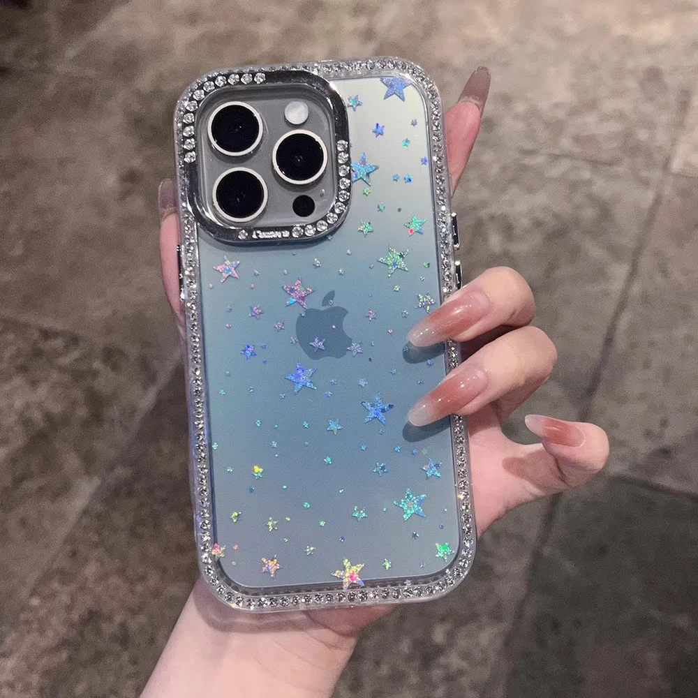 Rhinestone Gradient Candy Color Glossy Phone Case with Camera Protection