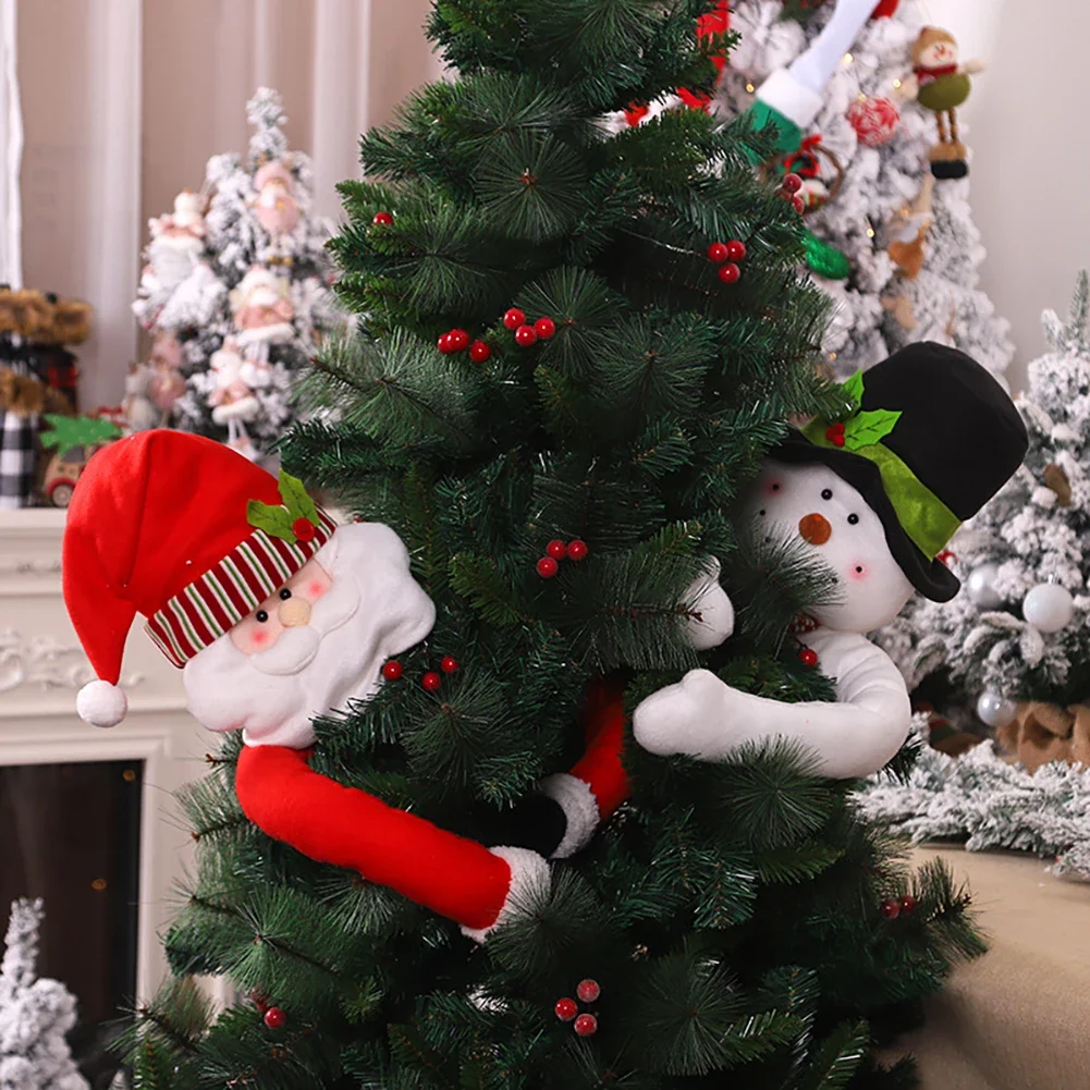 Santa Snowman Christmas Tree Topper Ornament Hugging Tree Crown Funny Gift Idea Scene Setter Decor