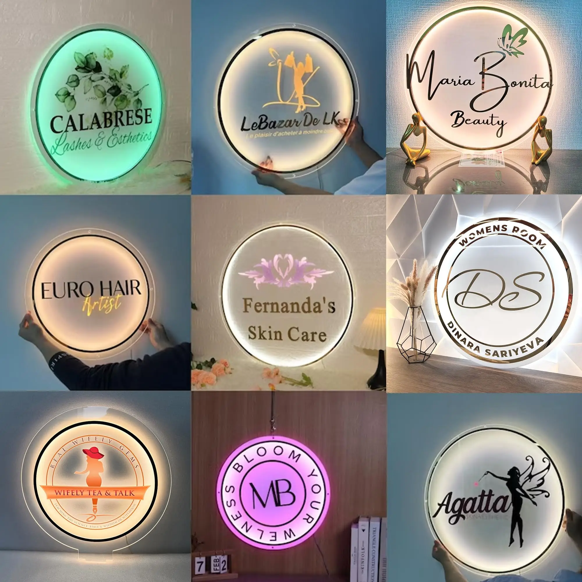 Acrylic Sign Personalise Signboard Business Neon LED Circle Backlight Name Decor Office Door Sign Wall Decor Signs