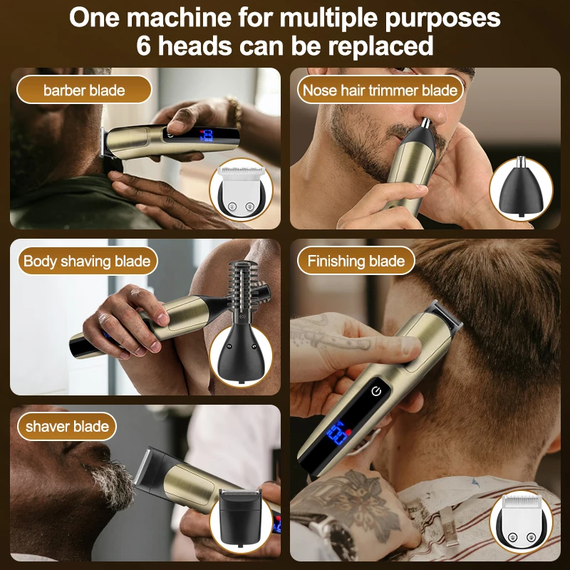 RESUXI 5 In 1 Rechargeable Hair Clipper Multi-functional Hair Trimmer Shaver For Men Grooming Kit Nose Ears Cutting Machine