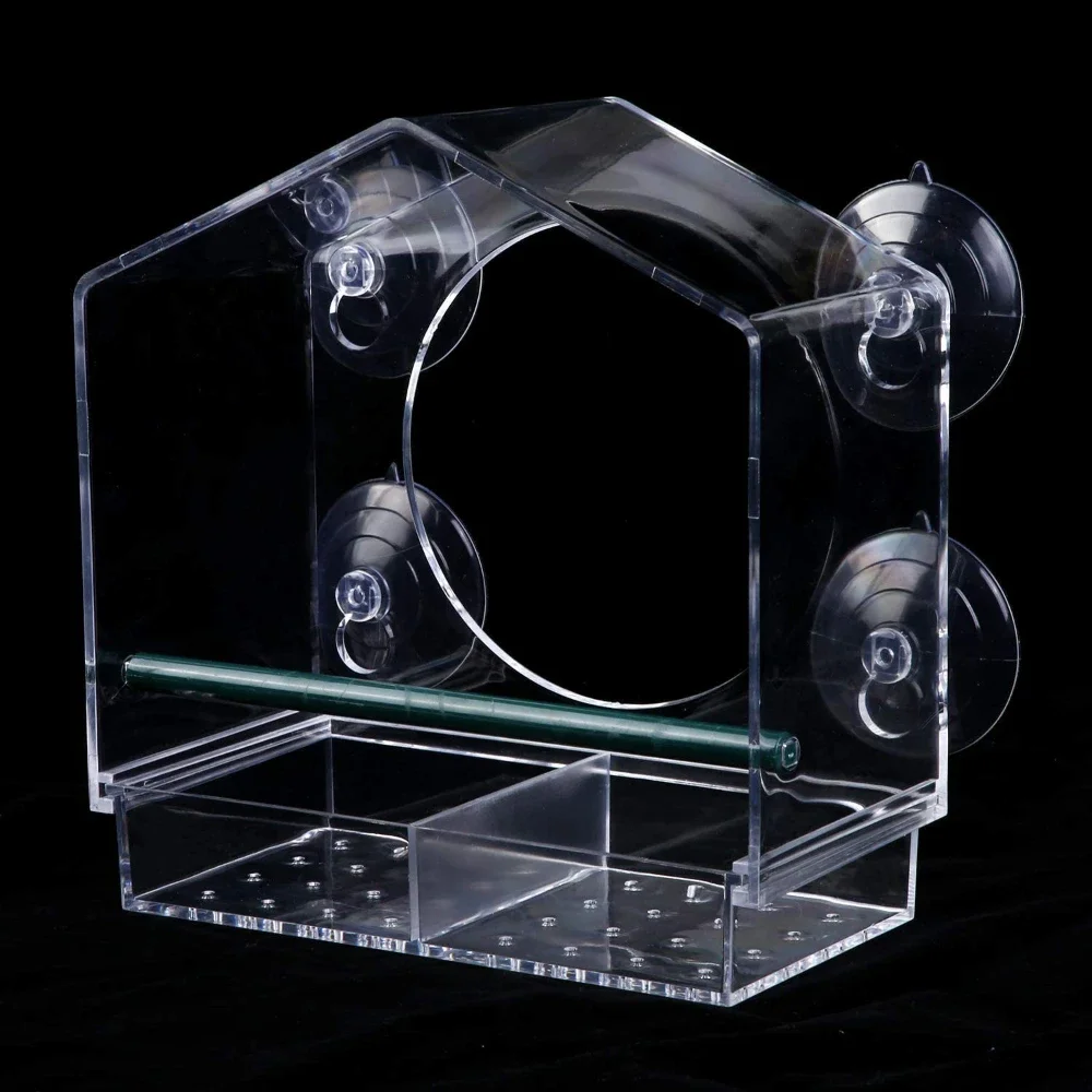 Bird Feeder Bird Supplies Acrylic Clear Glass Window Birds Hanging Feeder Birdhouse Food Feeding House Table Seed Cup Transparent Windowsill Birdfeeders