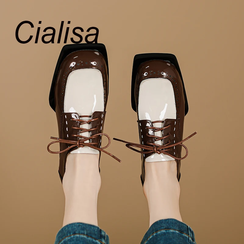 

Cialisa Fashion Mixed Colors Loafers Genuine Leather Women Shoes 2023 Autumn Lace Up Daily 4.5cm Mid Heel Casual Ladies Footwear