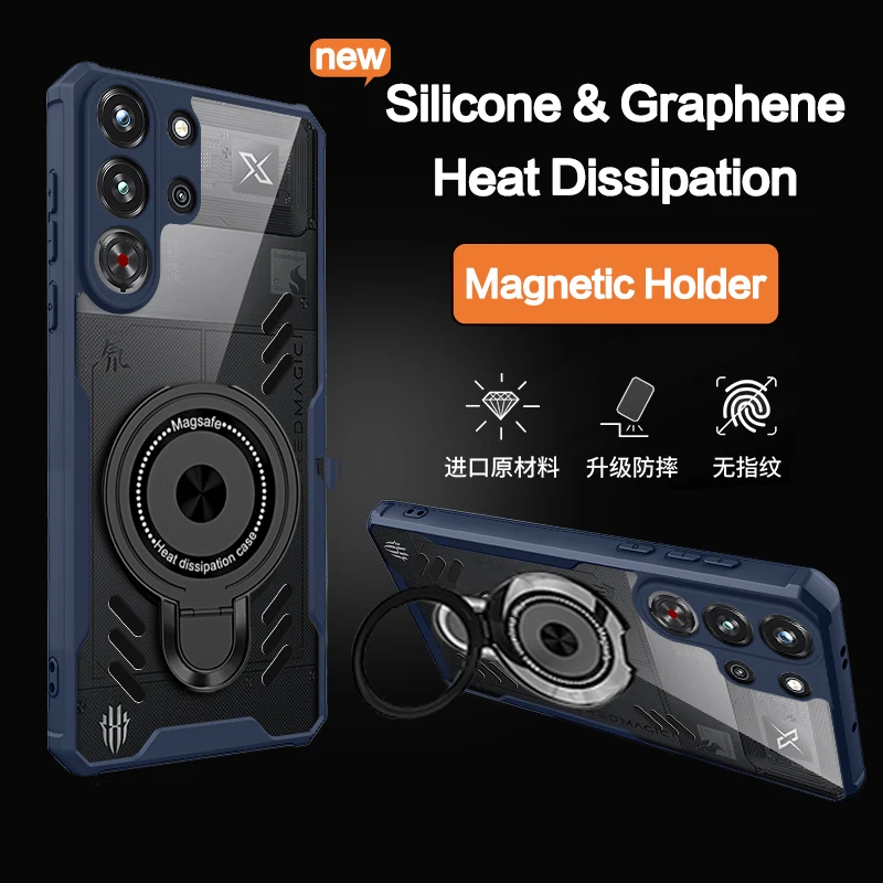Magnetic Phone Case with Graphene Cooling and Stand Holder - Transparent Heat Dissipation Cover