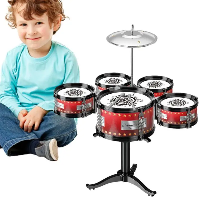 

Kids Drum Set Music Instrument Educational Toy With 5 Drums Jazz Drum Toy Percussion Rock Set For Kids Great Birthday Gift