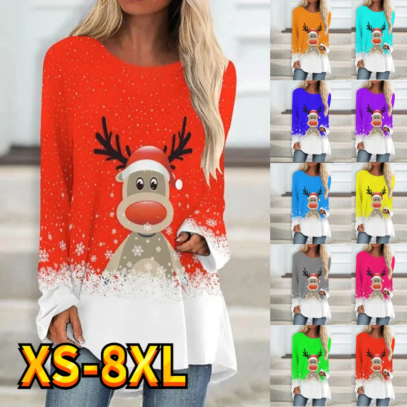 

Women's Sweatshirt Cartoon Christmas Reindeer Sparkly T Shirt Tee Casual Active Streetwear Round Neck Long Sleeve Basic XS-8XL