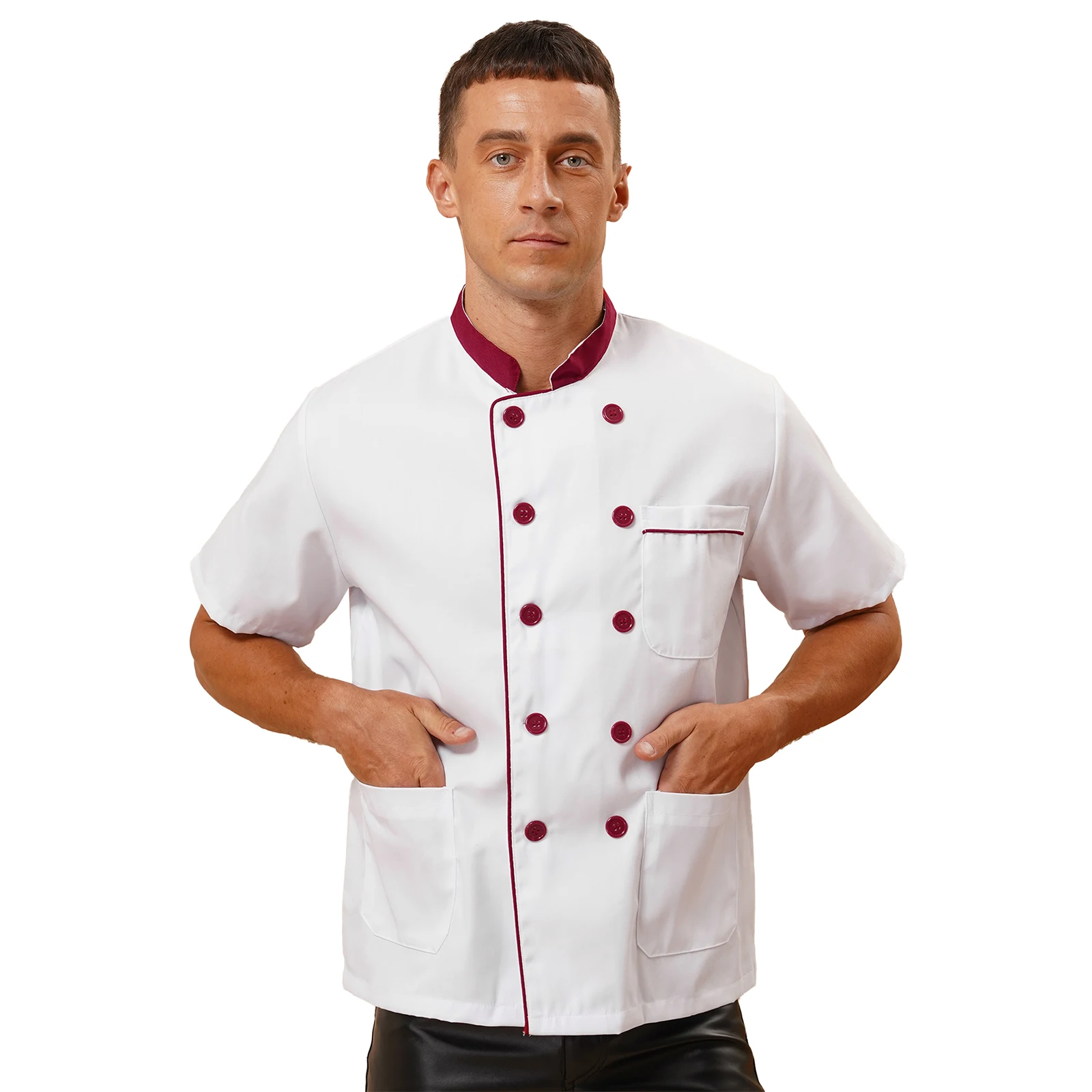 thumbnail image 1 of Ropa de trabajo para servicio de comida para hombre, camisa de Chef con estampado de disfraz, Tops de cocina para Hotel, restaurante, camisetas informales de manga corta con cuello redondo, 1 of 5