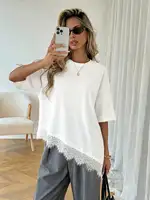 2026 Summer New Arrival Women's Oversized Ruffle Print Leopard Print Padded Lacing Loose Fit T-Shirt 1