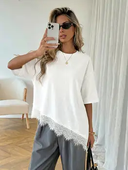 2026 Summer New Arrival Women's Oversized Ruffle Print Leopard Print Padded Lacing Loose Fit T-Shirt 1