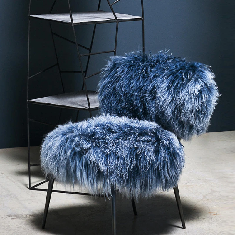 

Italian style luxury art single chair net red imitation wool leisure chair living room Plush couch bedroom dressing chair