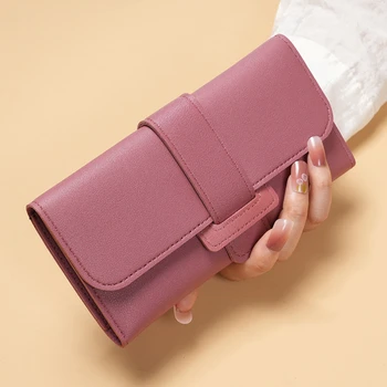 Portafoglio da donna, modello lungo, con chiusura a tre ante, versione coreana, fresco e leggero, spazio per la moneta, multifunzionale