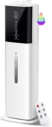 

for Bedroom, 2.11Gal 8L Quiet Humidifiers for Large Room with Timer, 360°Nozzle, 3 Speed Ultrasonic Cool Mist Humidifier with H