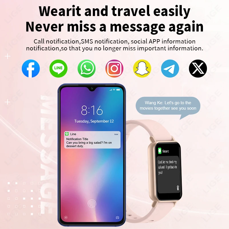 LIGE Voice Calling Smart Bracelet Women Smartwatch Heart Rate IP68 Sports Fitness Men Smart Watch For Android IOS Ladies Gift