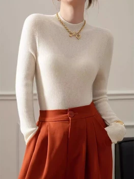 AOSSVIAO 2025 الخريف الشتاء الياقة المدورة سترة المرأة الحياكة البلوفرات بلون الدافئة البلوز المرأة سليم بلوزات الكورية عادية