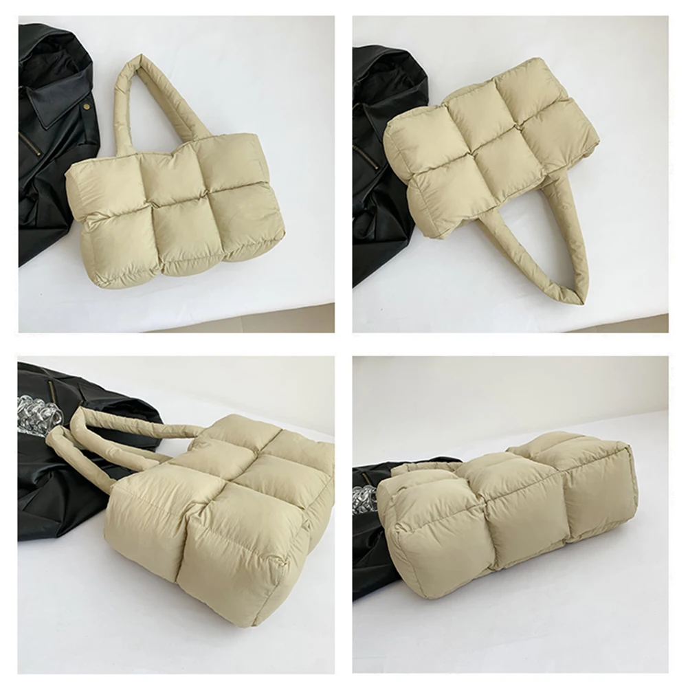 [Sehr] Satin Padded Shopper Bag ★すぐ品切れ★ Large Puffer Tote Bag, Trendy Luxury Chic Quilted Cotton