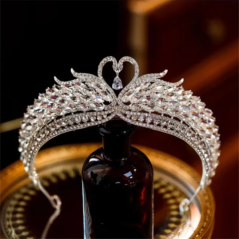 

CC Bridal Crowns Women Accessory Engagement Hairwear Wedding Headpiece Swan Shape Romantic Tiaras Crystal Diadem Headband AN079
