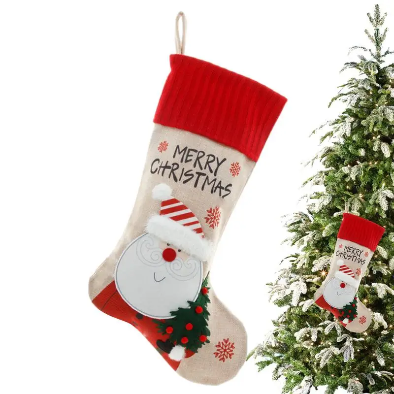 

Christmas Stocks Gifts Bag Candy Bag Large Linen Christmas Stockings Decoration Christmas Tree Hanging Decorations Party Favors