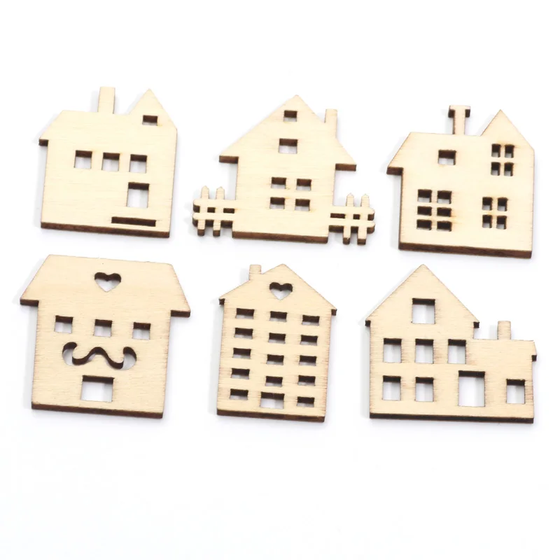 20pcs Mixed House Embellishments Scrapbooking Wooden Slices Handmade for Home Decoration DIY Children Puzzle Craft Supplies images - 6