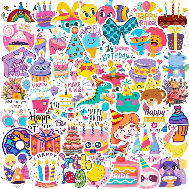 

Happy Birthday Stickers 50PCS Celebration Stickers Water Bottle Waterproof Laptop Skateboard Clipper Book Water Bottle DIY Craft