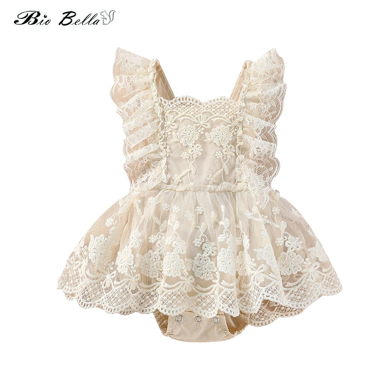 

Summer Baby Girls Lace Bodysuits Sleeveless Backless Lace Patchwork Lacing Solid Casual Bodysuit